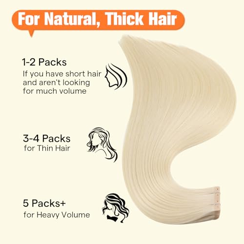 Image of Full Shine Holed Hair Extensions Tape In, Ash Blonde 20 Inch | 50g 20 PCS, Seamless Tape in Hair Extensions Human Hair, Flat Base, Glueless Wear, Comfortable Fit, Event Styling