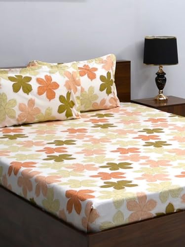 Image of Bombay Dyeing Mimosa 164 TC Microfiber Olive Double Size Bedsheet with 2 Pillow Covers
