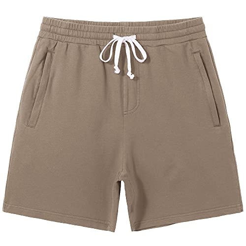 Herren Athletic Gym Shorts mit Reißverschlusstaschen, 14 cm, elastischer Bund, lässig, Baumwolle, kurze Hose für Pyjama, Jogger, Sport, khaki, XX-Large Cover