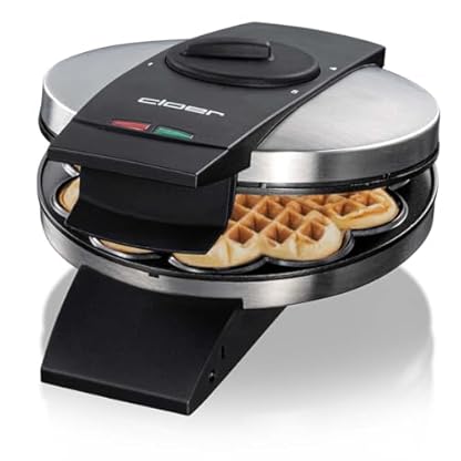 Cloer 1639SR Waffeleisen, Herzwaffel 15,5 cm Ø, doppelte Antihaftbeschichtung, zuckerresistent, 930 W, Backampel, praktische Standfunktion, hochwertiges Edelstahlgehäuse, Edelstahl