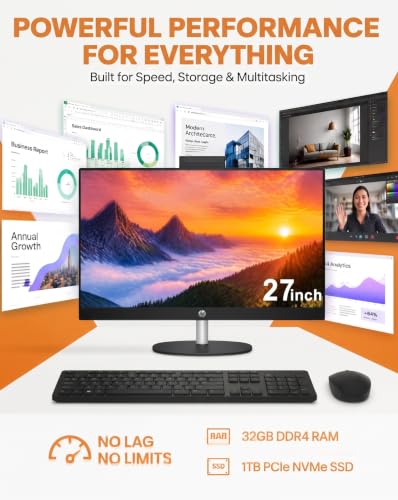 Image of HP 27 inch Touchscreen All-in-One Desktop Computer, 16GB RAM, 1TB SSD R7 7730U