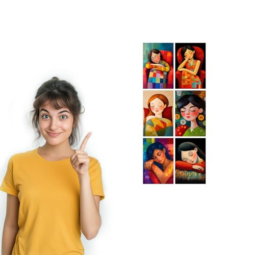 Image of SiddArtify Modern Portrait Wall Art Poster Print Set - Colorful Woman Sleeping Prints for Living Room Bedroom Decor - Set of 2-4x6 Inch - Board (Pack of 6) - Sticker (Pack of 6)