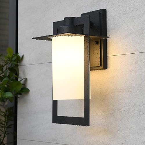 Aplique de pared Lámpara moderna for exteriores, resistente al agua, acabado negro mate, soporte aluminio, aplique con pantalla vidrio cilíndrico, portalámparas,Lujo