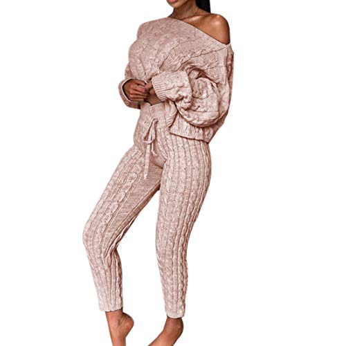 wenyujh 2PC Femme Ensemble Survêtement Solide Tricoté Sweat-Shirt Sexy Pull Manches Longues + Pantalon Ensemble Tricot Chandail Chaud Sport Sportswear pour Yoga Gymnastique Jogging Cover