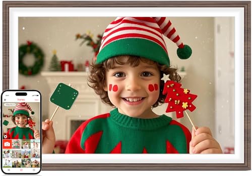 Frameo 10.1" Wood WiFi Digital Picture Frame with 32GB Memory,