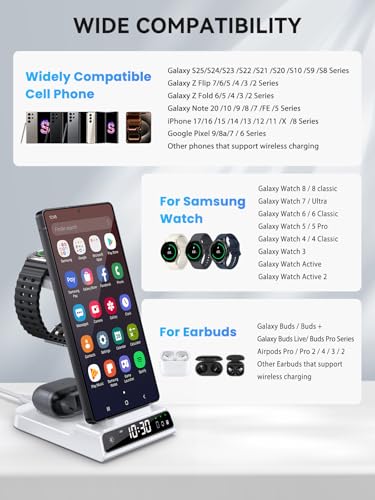Image of Wireless Charger for Samsung S25 with Clock 3 in 1 Android Charging Station
