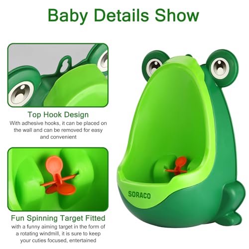 Soraco Cute Frog Potty Training Urinal for Boys with Funny Aiming Target, Toddler Urinals for Potty Training (Green)