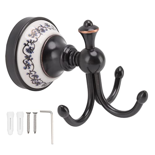 Wieszak ścienny na ubrania z 3 bolcami w stylu retro, niebiesko-biały, porcelanowy, do łazienki, sypialni, kuchni, wejścia, trwały, miedź, stal nierdzewna, ceramika, 12,3 uncji
