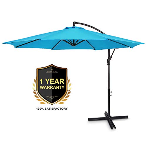 Fruiteam 10 Ft Offset Hanging Umbrellas Outdoor Patio Garden Umbrellas Large Market Umbrella With Crank Cross Base Waterproof Uv Protection Offset Cantilever Umbrella Blue Buy Online In El Salvador Fruiteam