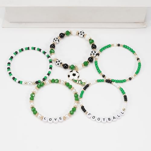 Image of Football Baseball Soccer Beaded Bracelets for Women Stackable Game Day Sports Theme Bracelet