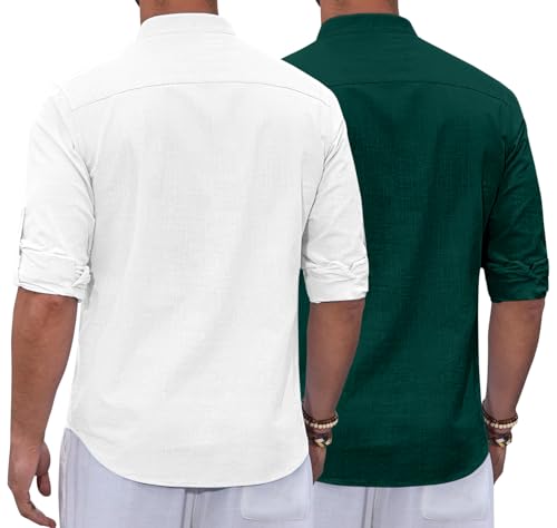 Image of Zombom Combo of Men's Casual Solid Cotton Polyester Blend Full Sleeve Straight Kurta Shirt (Pack of 2)