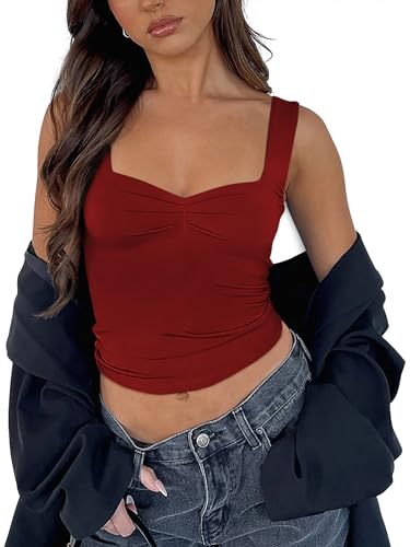 Going Out Tops for Women Trendy Summer Sexy Cute Crop Y2k Tank Tops Strapless Backless Sweetheart Basic Baby Tees Fitted T Shirt Red Vacation Beach Strappy M - Image 4