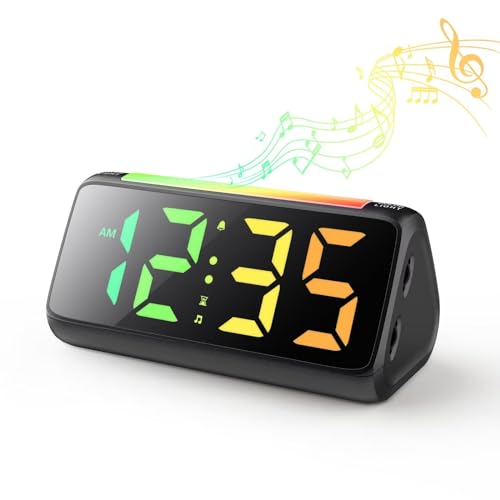 Digital Alarm Clock for Kids, Sound Machine Alarm Clock with 9 Colors Night Light 12 Soothing Sounds 8 Ringtones Dimmer Memory Function USB Charger, Bedside Clocks for Kids Adults Sleeping Nursery