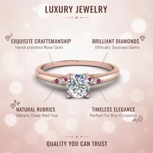 Image of Choose Your Gemstone Petite Dome Engagement Ring Rose Gold Plated Round Shape Petite Engagement Rings Everyday Jewelry Wedding Jewelry Handmade Gifts for Wife US Size 4 to 12