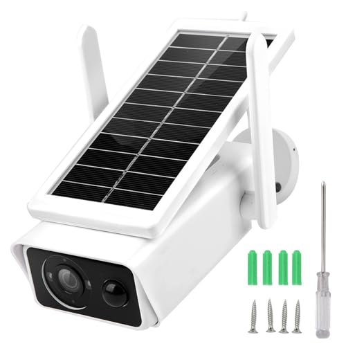 PODSJD Cámara de vigilancia 1080P Ubox con energía Solar, WiFi IP66 Resistente al Agua, visión Nocturna 20m - Grabación remota 24/7, Sensor PIR Inteligente, Ideal para Exterior y hoga