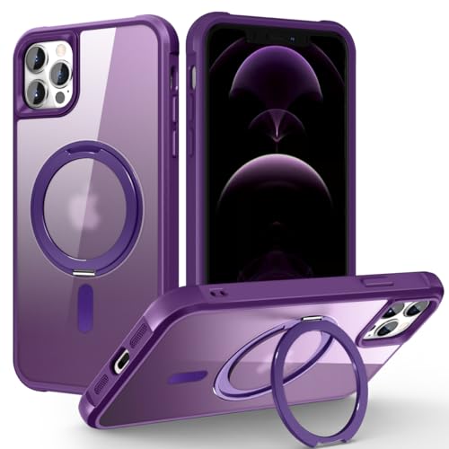 Image of Compatible with iPhone 12 /12 Pro Case with Stand 6.1 inch,Purple | Matte Translucent Phone Case for iPhone 12 /12 Pro,360 Magnetic Ring Stand,Compatible Mag-Safe,Military Grade Protection