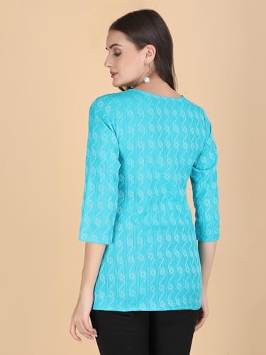 Image of Short Kurta for Women - Pure Cotton Printed Ladies Kurti, Stylish Girls Top, Ethnic Half Kurtas, Tunic Design Woman