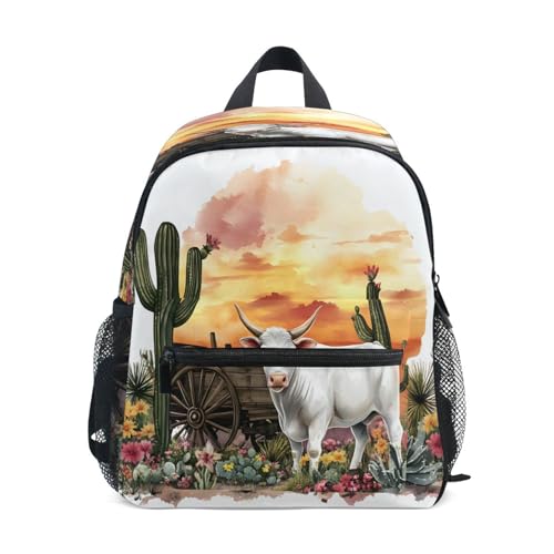 ALAZA Toddler Backpacks for Boys Girls Watercolor Cow Cactus Kids Backpack with Chest Clip and Name Tag,S
