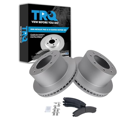 Image of TRQ Rear Brake Pad & Rotor Kit Semi-Metallic Premium G-Coated Compatible with 2011-2019 Chevrolet Silverado 3500 HD GMC Sierra 3500 HD