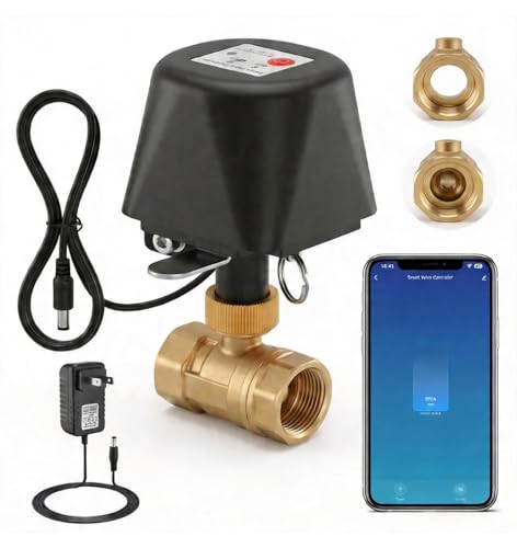 Smart WiFi Water Valve Brass Motorized Ball Valve with Timer & App Remote Control Alexa/Google Home Compatible Ideal for Garden Sprinkler Pool Filling Greenhouse & Hydroponics 3/4 NPT