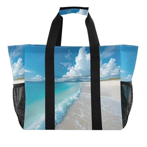 YETTASBIN Seaside Beach Large Foldable Travel Tote Bag, Lightweight Waterproof Swim Pool Bag with Handles & Pocket for Beach Outdoor, Reusable Grocery Bag for Kitchen, Shopping2