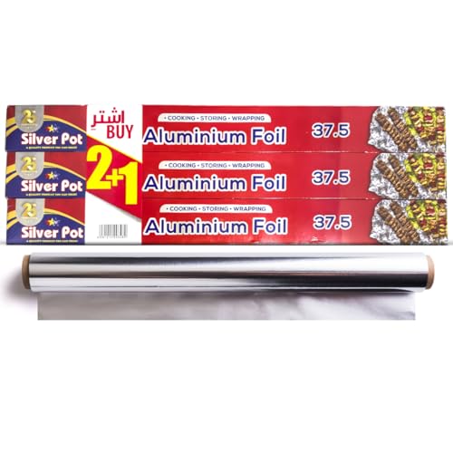 Silver Pot Heavy Duty Aluminium Foil Promo Pack of 3 Rolls - 45cm (37.5 sq. ft. Each)