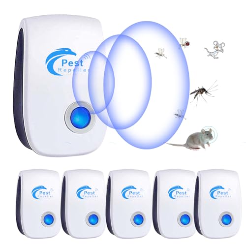Repelente Ultrasónico de Plagas, 6 Pack Electrónico Repelente Mosquitos Insectos Control de Plagas,Repelente Ultrasónico Ratas para Interiores Anti Cucarachas, Moscas, Mosquitos, Ratones, Arañas