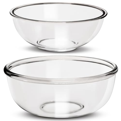Becfish Large Borosilicate Glass Mixing Bowls, Set Of 2 (6.4Qt, 3.7Qt) - Heavy-Duty, Stackable & Lead-Free. Oven, Microwave, Dishwasher & Freezer Safe. Ideal For Sourdough, Baking, Prepping, Serving.