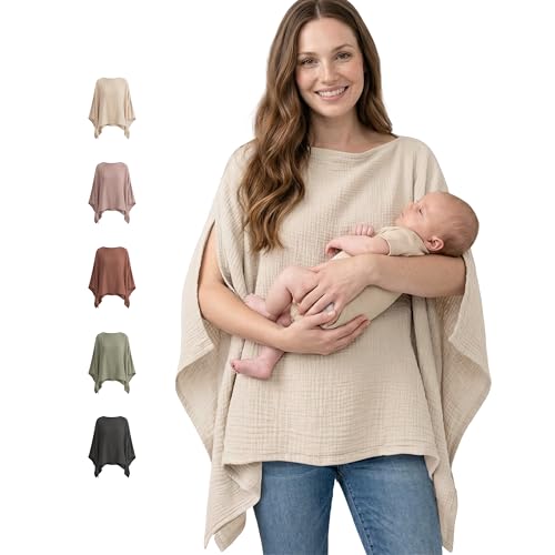 Image of Konssy Muslin Nursing Cover for Breastfeeding, 360° Full Privacy Breathable 100% Cotton Breastfeeding Cover, Multi-use Carseat Canopy