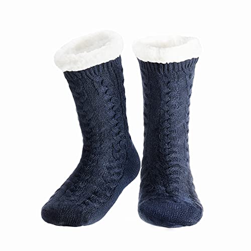 SIHOHAN Kuschelsocken Herren, Dicke Pantoffel Socken Rutschfeste Super Weiche, Wintersocken Stoppersocken mit Fleece Futter und ABS Anti-Rutsch-Socken Noppen Geschenk Weihnachtssocken 43-46 (Blau)