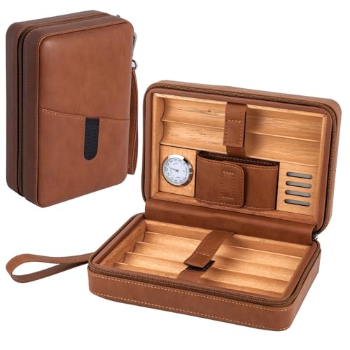 Leather cedar cood,Capacity: 6 pcs,portable travel case(Brown)