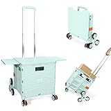 ur×SELORSS BY10C キャリーカート折り畳み式 四輪台車 軽量 アルミニウム合金ロッド買い物カート収納可能 カバー 車輪ストッパー付き 静音 ショッピング アウトドア キャップ オフィス 買い込み お年寄り 敬老の日― グリーン