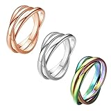 Triple Interlocking Bands Rolling Fidget Rings for Anxiety for Women Girls- 3pcs Stainless Steel Puzzle Rainbow Ring Cross Stacking Anxiety Ring Minimalist Promise Engagement Ring Plain Wedding Band, Size 8