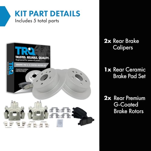 Image of TRQ Rear Brake Pad and Rotor Set Ceramic Solid Rotors Calipers