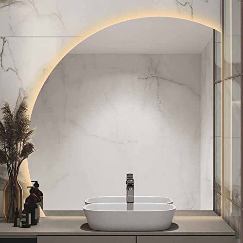 SXSaelciun Espejo de tocador antivaho 91 cm, Espejo de tocador LED Regulable de 81 cm con 3 Modos de luz, Espejo de Pared de Media Luna de 101 cm y decoración retroiluminada de