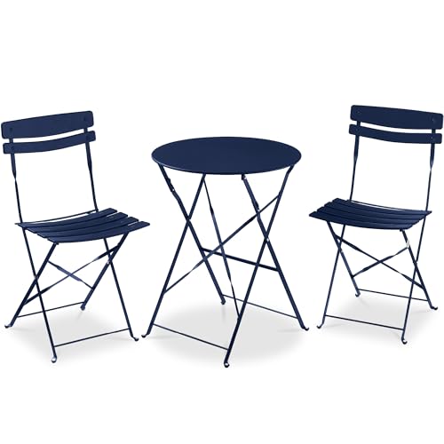Best Choice Products 3-Piece Bistro Set, Space Saving Folding Design, Solid Steel, Outdoor Patio Furniture Set w/ 2 Chairs, Bistro Table - Navy