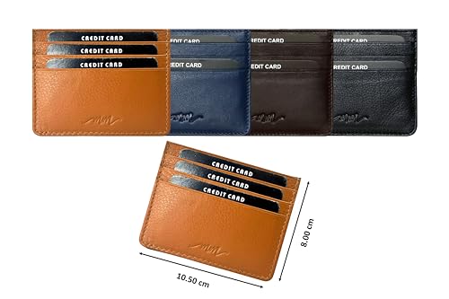 Image of MM Designs Slim Leather Credit Card Holder for Men and Women | Genuine Leather RFID Blocking | Minimalist Wallet with 6 Card Slots | Tan