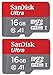 Sandisk Ultra micro SDHC Micro SD UHS-1 TF Memory Card 16GB 16G (Two Pack 16GB x2 =32GB) Class 10 Plus(1) Everything But Stromboli Memory Card Reader