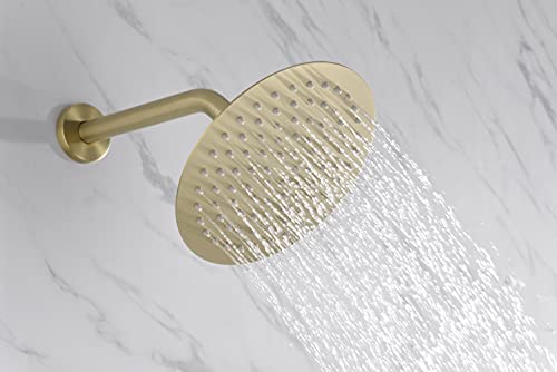 Image of SUMERAIN Bathroom Brushed Gold Rain Shower System with Tub Spout | Tub and Shower Set, Brass Hand Shower, 8 inch Shower Head, Brass Rough in Valve, Concealed Box Design