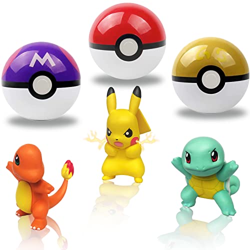 RQLDEMLM Pokeball Figures Clip 'N' Go Set, 3 Pcs Action Figures & 3 Pokeballs - Educational Action Figure Toy Set, Perfect for Kids Birthday Party