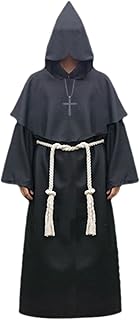 Moniss Novo Traje de padre com capuz de halloween com colar cruzado cinto unissex masculino feminino sólido longo padre vigário fantasia fantasia padre medieval fantasias de cosplay