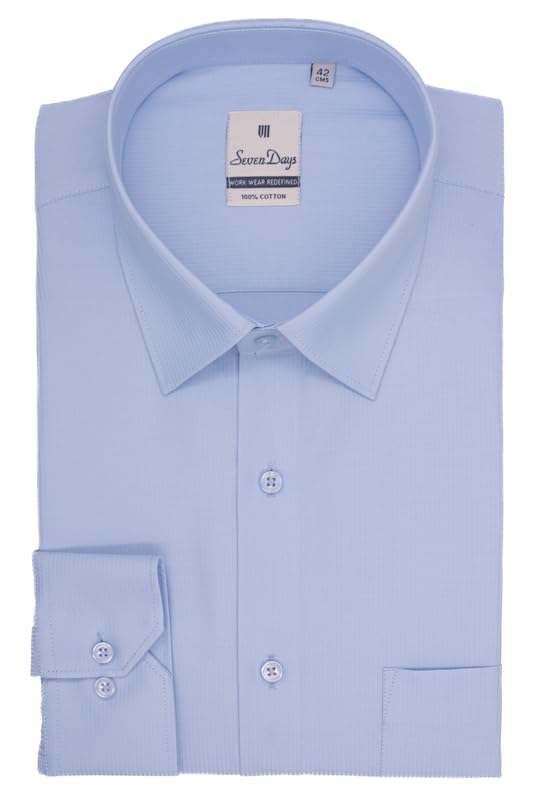 Image of 7-DAYS Men's Premium Formal Shirt - 100% Pure Cotton, Regular Fit, Plain, Full Sleeves, with Pocket - Perfect for Office Wear & Under Suits