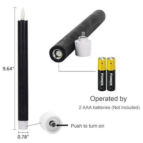 Image of Halloween Black Flameless Taper Candles with Timer, Battery Operated Black LED Taper Candles Flickering Black Candlesticks Real Wax Fake Candles for Halloween Decor(6 Pack), 02020038
