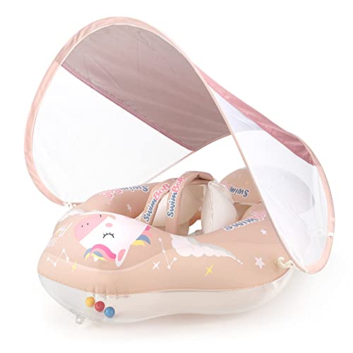 ZStarlite Bouee Bebe Bouée Gonflable Piscine avec Auvent Bébé Siège De Piscine Flotteur de Piscine pour béb Anneau de Natation pour bébé Bouée Culotte bébé avec Pompe pour Bébé 6 Mois-3 Ans( Rose)