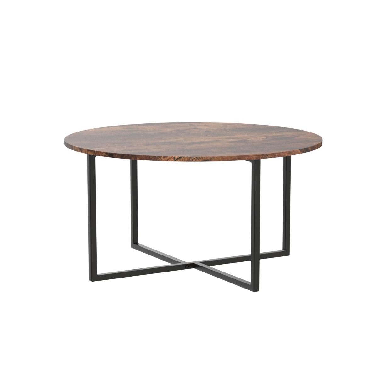 HOJINLINERO Mesa de centro redonda industrial, mesa de té y café, mesa auxiliar de madera con patas de metal