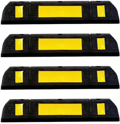 LADWA 600 mm, Pack of 4 Rubberised Car Wheel Parking Stopper for Garage Floor with Reflective Yellow Tape Curb