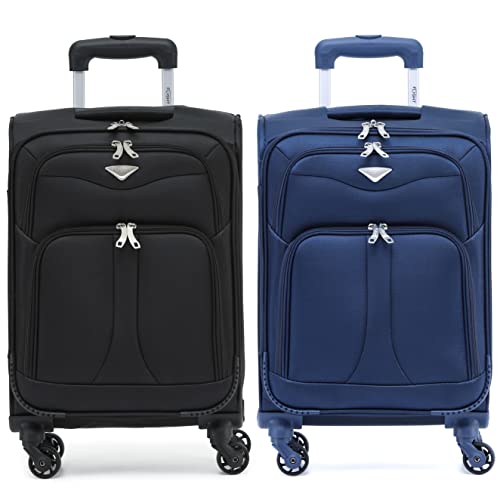 Flight Knight Set of 2 Lightweight 4 Wheel 800D Soft Case Suitcase Robust Anti Crack Cabin Carry On Hand Luggage Approved for Over 100 Airlines Including easyJet, BA & Many More!
