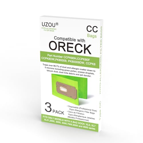 3 Pack Vacuum Bags Replacement for Oreck Type CC XL XL2 XL7 XL21, Fit All Oreck XL Upright Vacuum Cleaner, Part #CCPK8, CCPK8DW