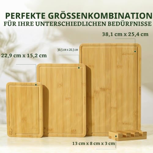 BAMBANG 3 Pcs Schneidebrett Set Holz,Schneidebretter Bambus,Holzbrett Küche Holzschneidebrett Bamboo Groß für Fleisch Gemüse – Ansicht 5