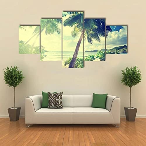 5 Piece Wall Art Picture Sunset Beach (Unframed 150 X 100 Cm) 5 Pieces Of Canvas Printing Art Posters Canvas Extra Large Canvas Room Decorations Wall Decoration For Living Room Office Hotel -2S1C/C3